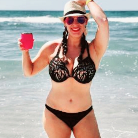 METALLIC Bikini 1 left Padded Laser-Cut Crochet Lace Swim Top Only NWT - Picture 2 of 12